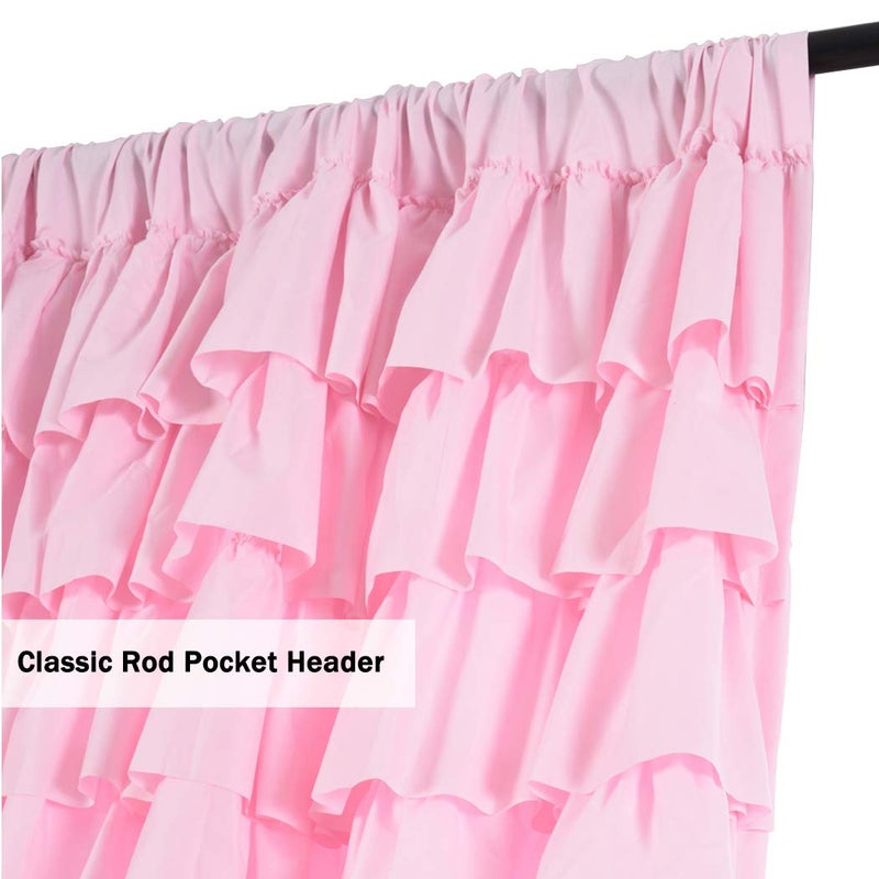 Kotile Pink Ruffle Curtain 63 Inch Length for Girls Bedroom Shabby Chic Gypsy Layered Ruffled Curtain Panel, Rod Pocket Privacy Light Filtering Ruffle Window Curtain 1 Panel, W52 x L63 Inch - Image 2